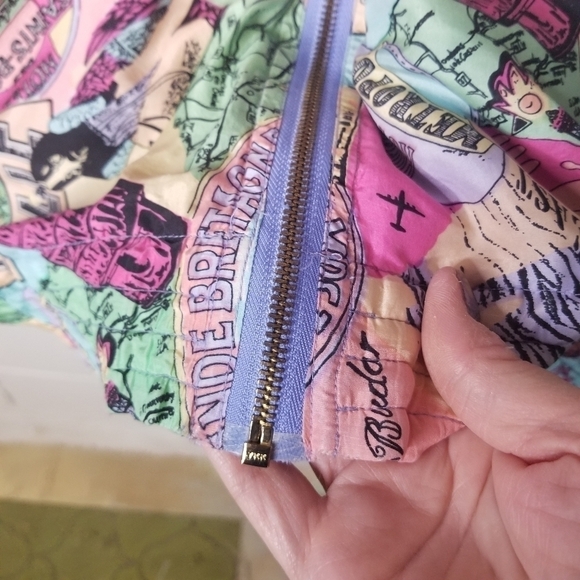 Mureli Vtg 80s silk bomber travel map jacket - Picture 6 of 10